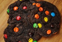 Dark chocolate cookie with chocolate chunks and M&M's
